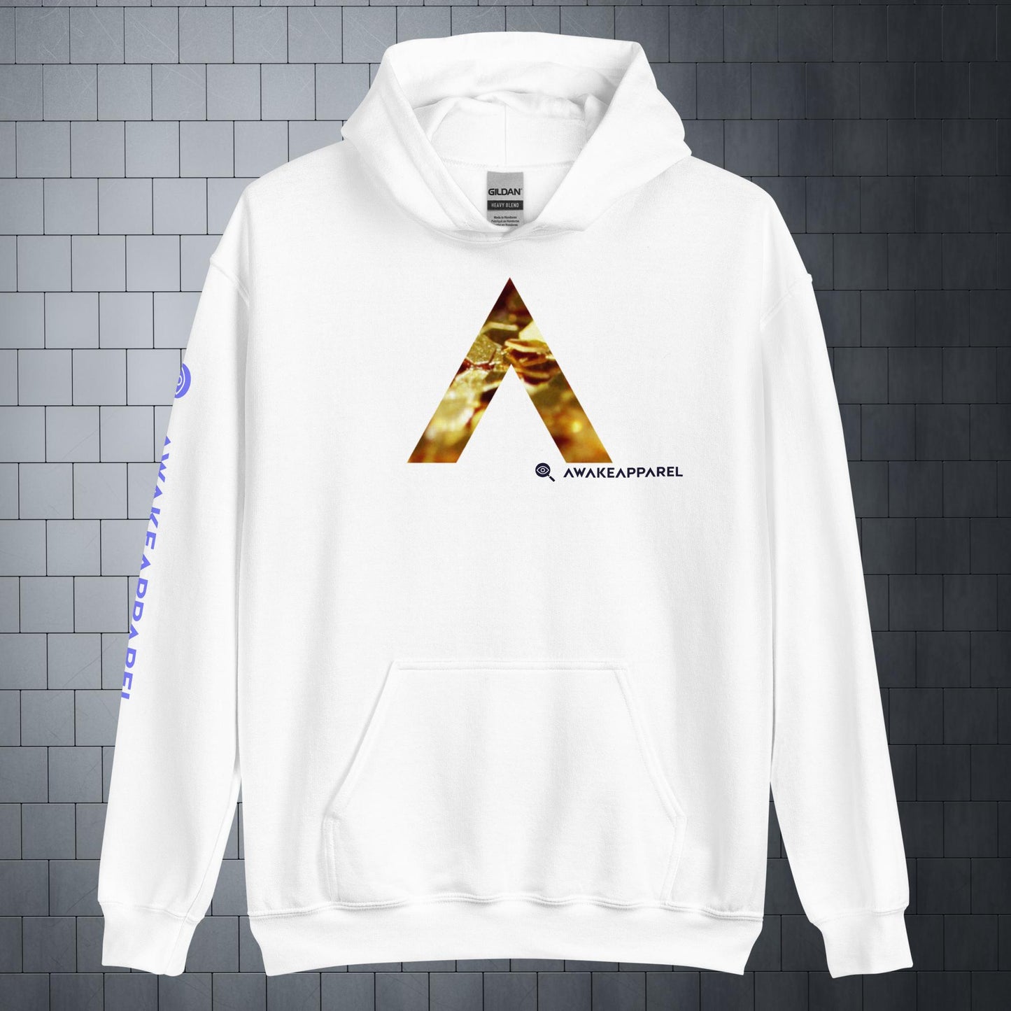 Front of White Couragious Comfort Hoodie with Monogrammed "A" - Unisex