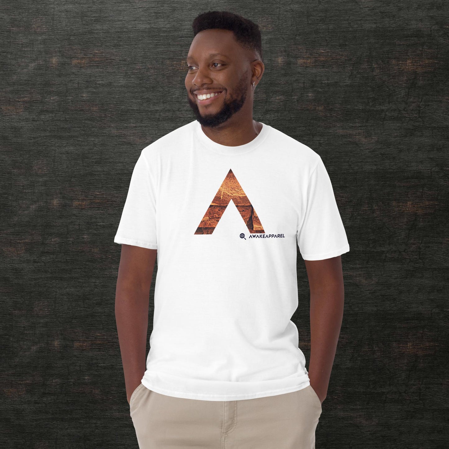 Front of White Cornerstone Essential T-shirt with Monogrammed "A" - Unisex