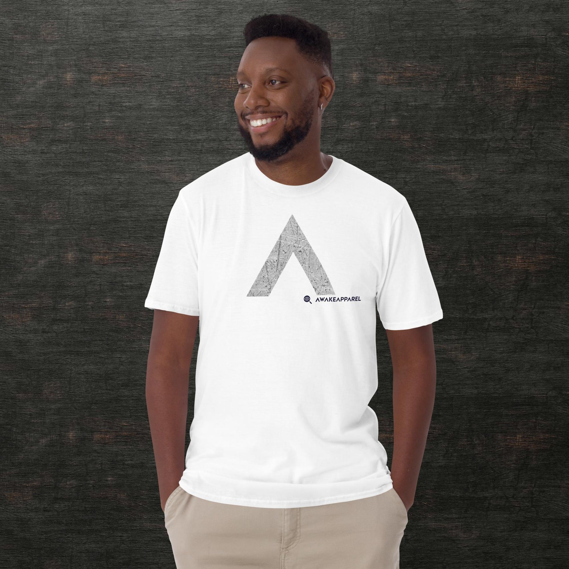 •	Front of White Cornerstone Essential T-shirt with Monogrammed "A" - Unisex