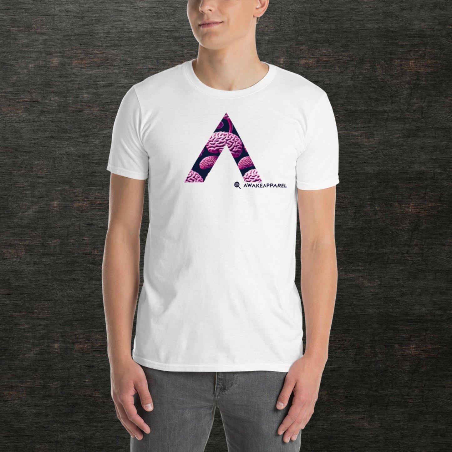 Front of White Cornerstone Essential T-shirt with Monogrammed "A" - Unisex