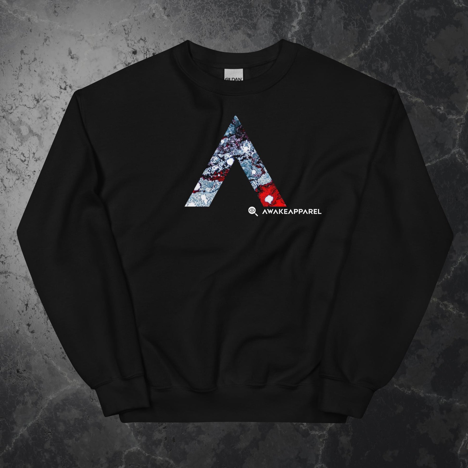 Front of Black Mindful Comfort Sweatshirt with Monogrammed "A" - Unisex