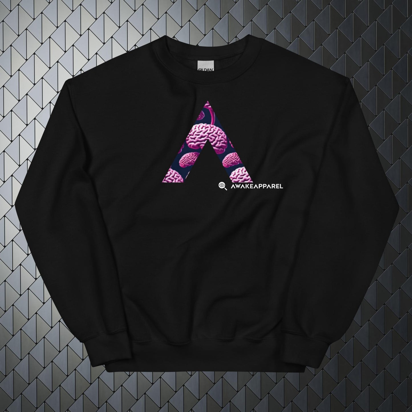 Front of Black Mindful Comfort Sweatshirt with Monogrammed "A" - Unisex