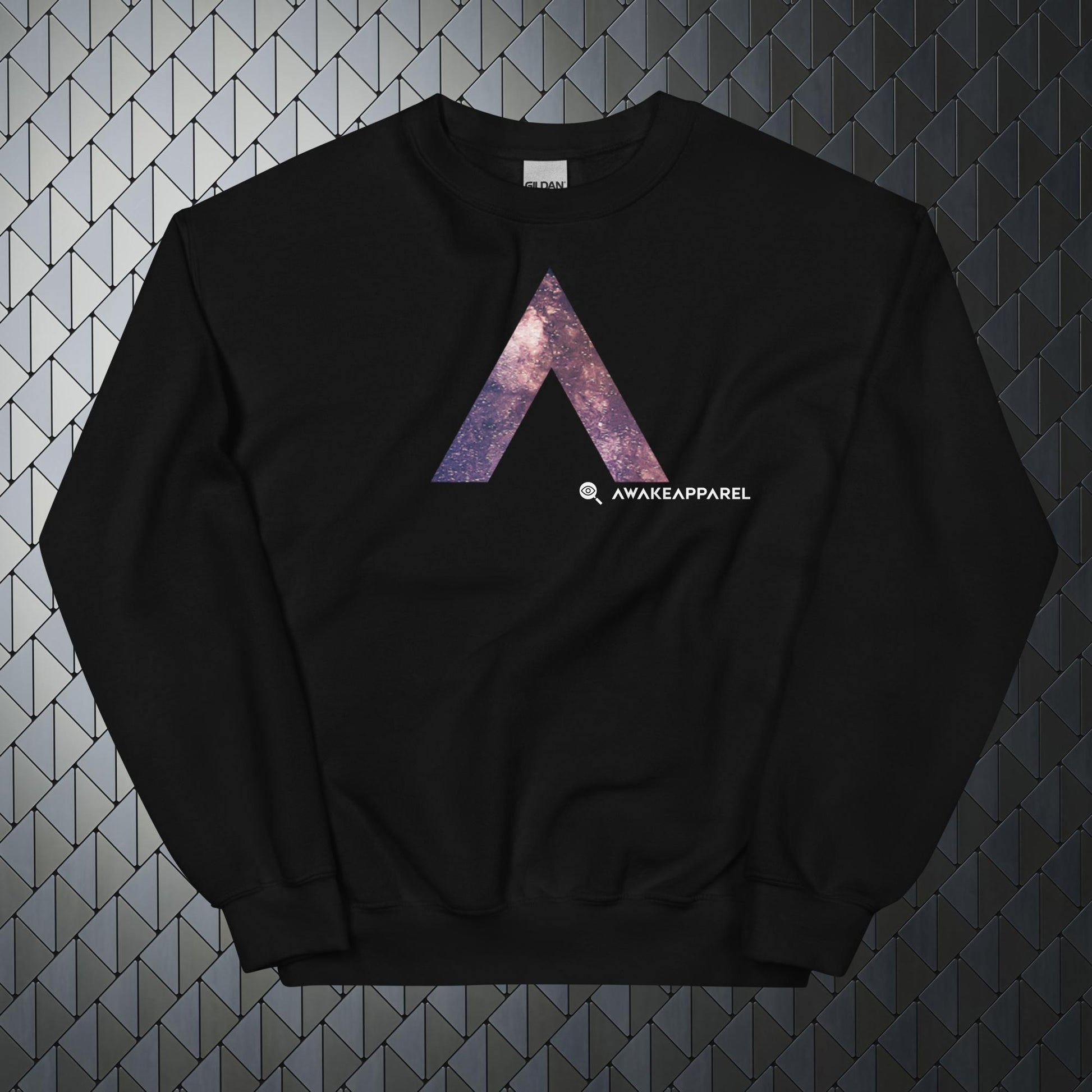 Front of Black Mindful Comfort Sweatshirt with Monogrammed "A" - Unisex