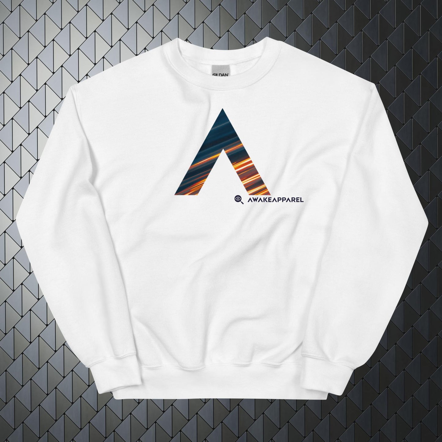 Front of White Mindful Comfort Sweatshirt with Monogrammed "A" - Unisex