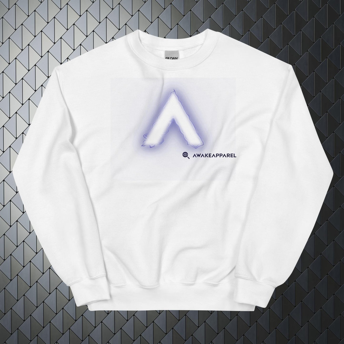 Front of White Mindful Comfort Sweatshirt with Monogrammed "A" - Unisex