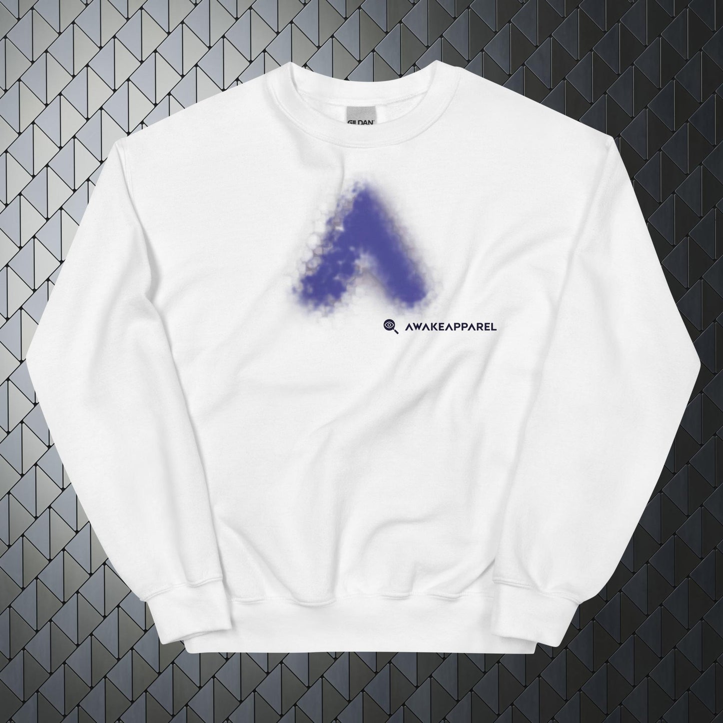 Front of White Mindful Comfort Sweatshirt with Monogrammed "A" - Unisex