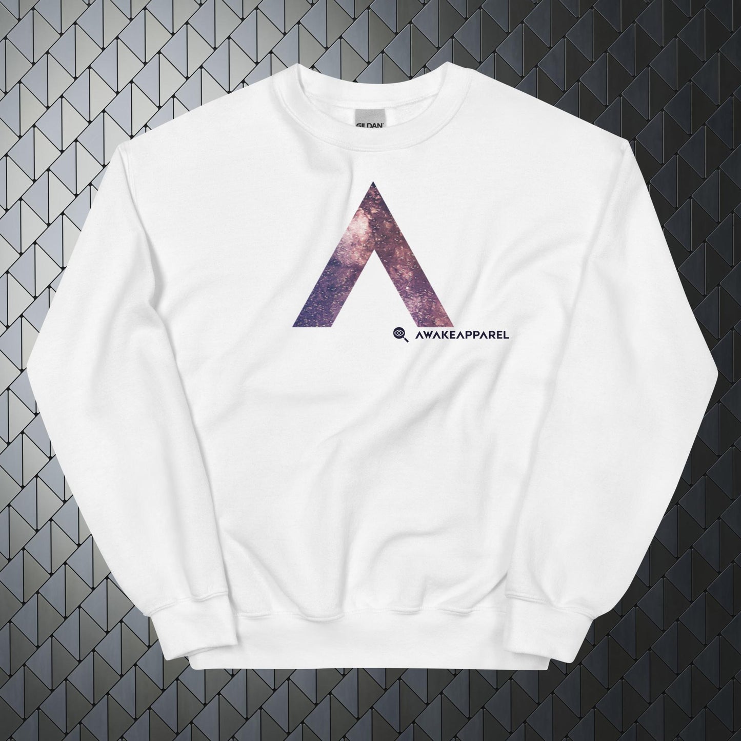 Front of White Mindful Comfort Sweatshirt with Monogrammed "A" - Unisex