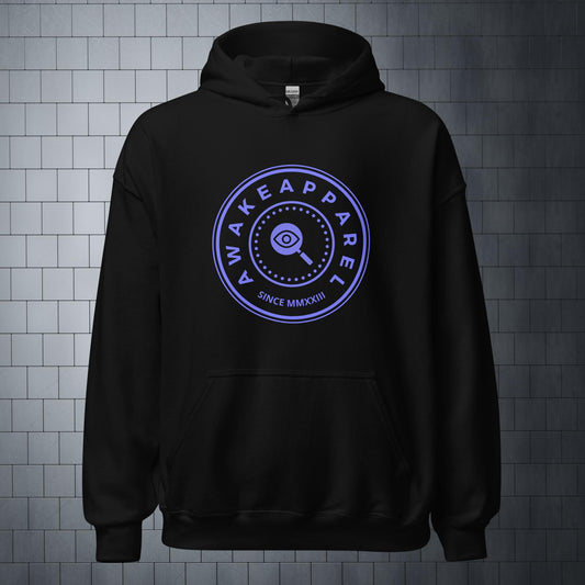 Front of Black Courageous Comfort Hoodie with Purple Crest – Unisex