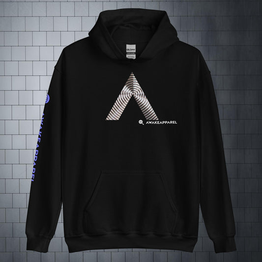 Front of Black Courageous Comfort Hoodie with Monogrammed "A" - Unisex