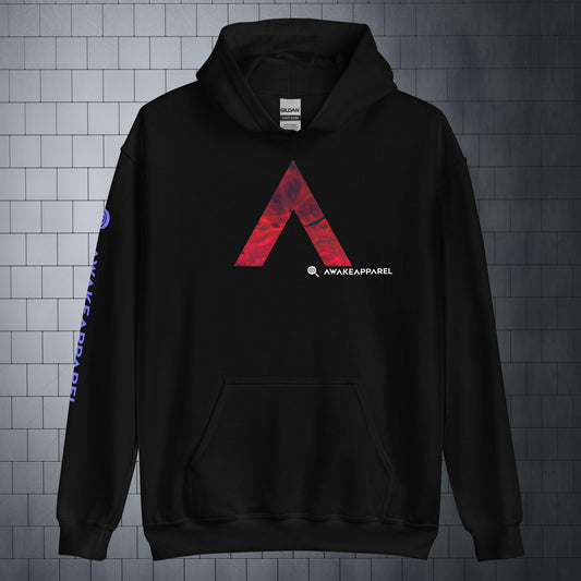 Front of Black Couragious Comfort Hoodie with Monogrammed "A" - Unisex