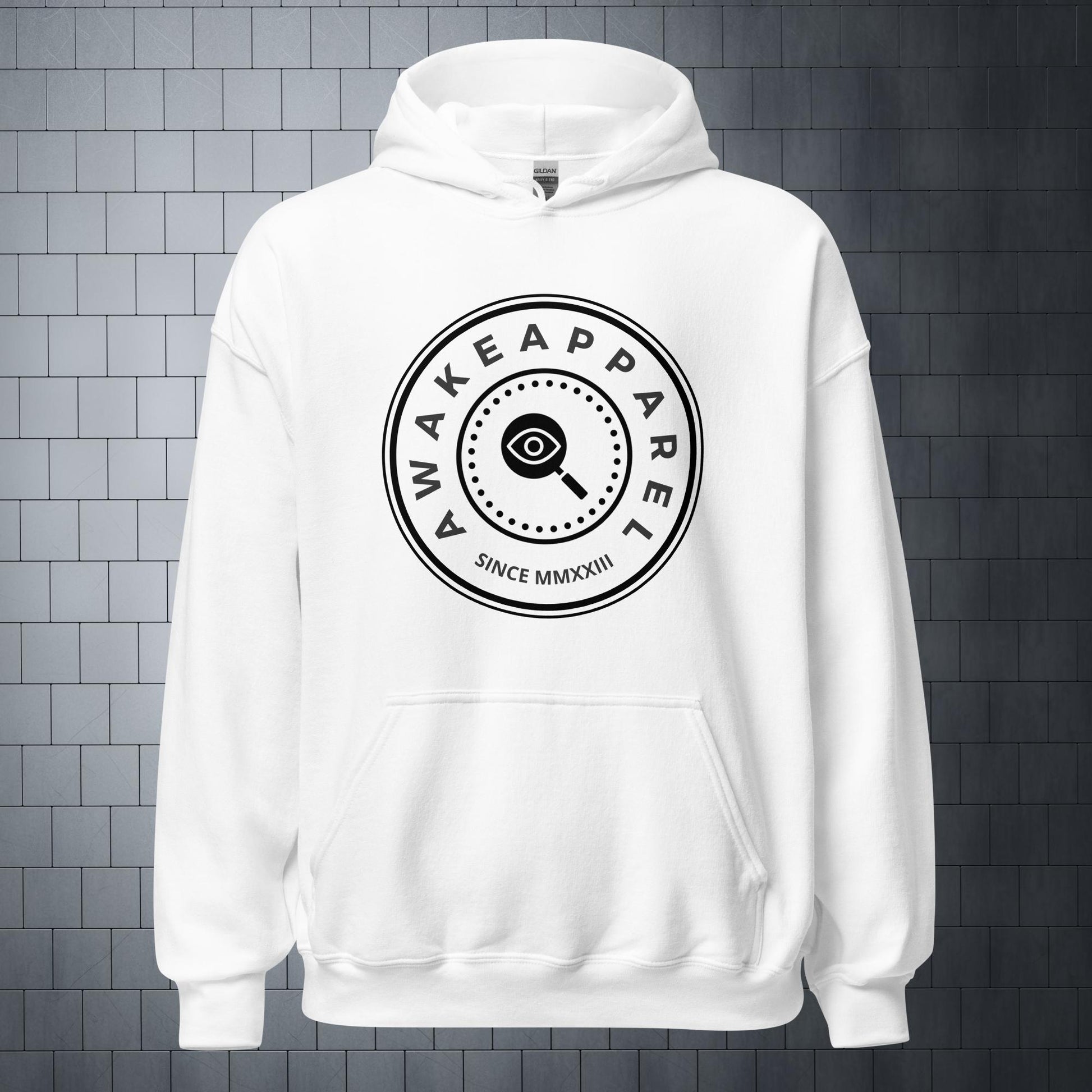 White Courageous Comfort Hoodie with Black Crest - Unisex