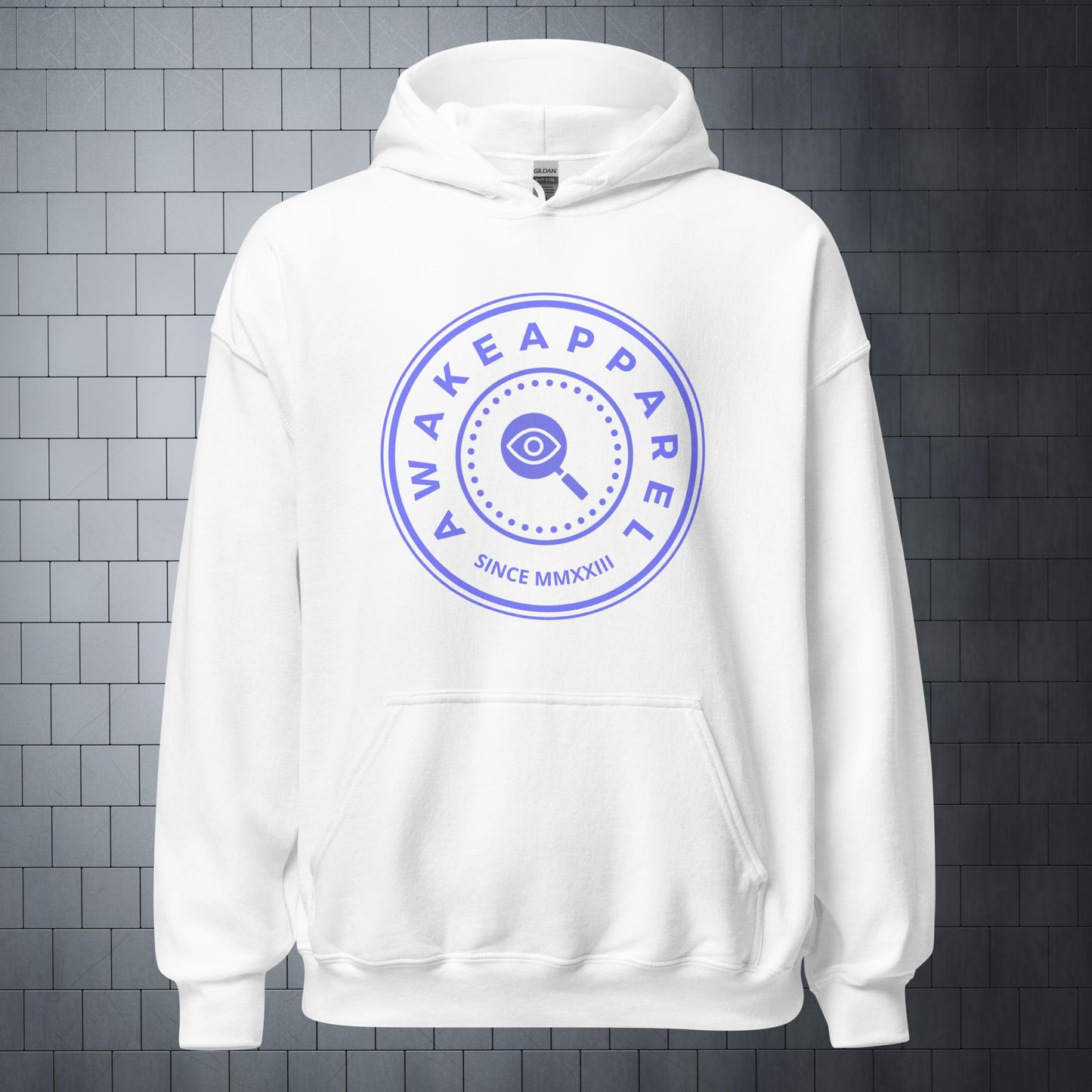 Front of White Courageous Comfort Hoodie with Purple Crest - Unisex