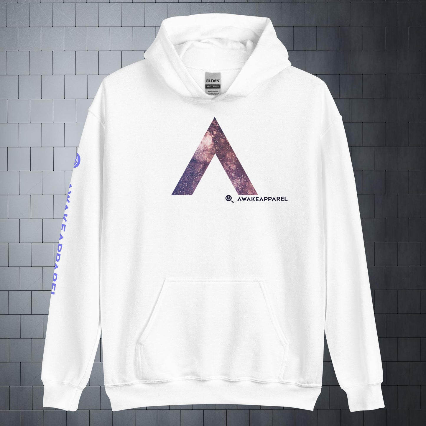 Front of White Courageous Comfort Hoodie with Monogrammed "A" - Unisex