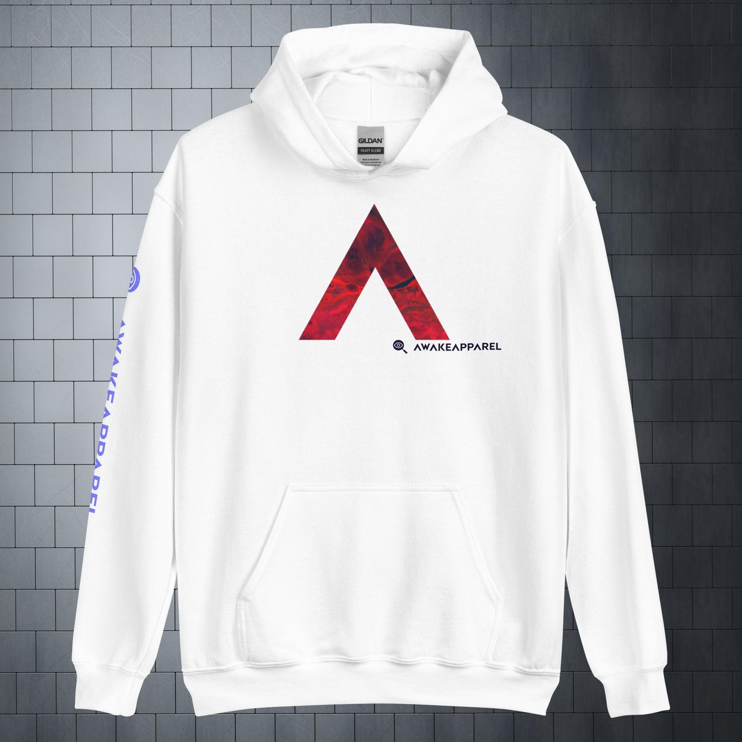 Front of White Couragious Comfort Hoodie with Monogrammed "A" - Unisex