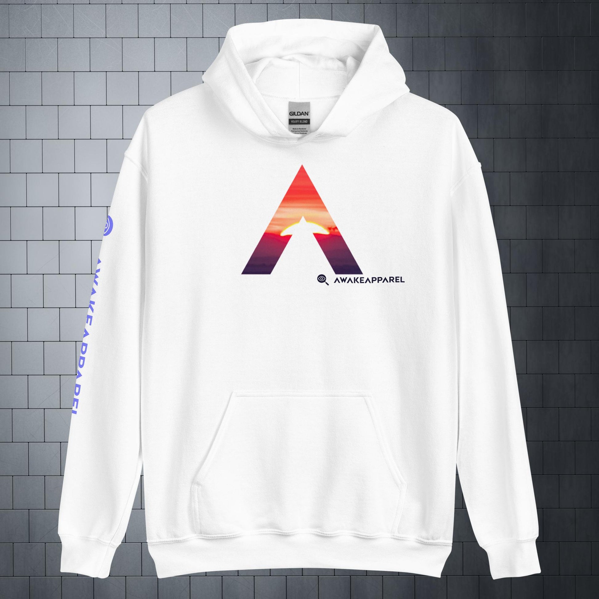 Front of White Couragious Comfort Hoodie with Monogrammed "A" - Unisex