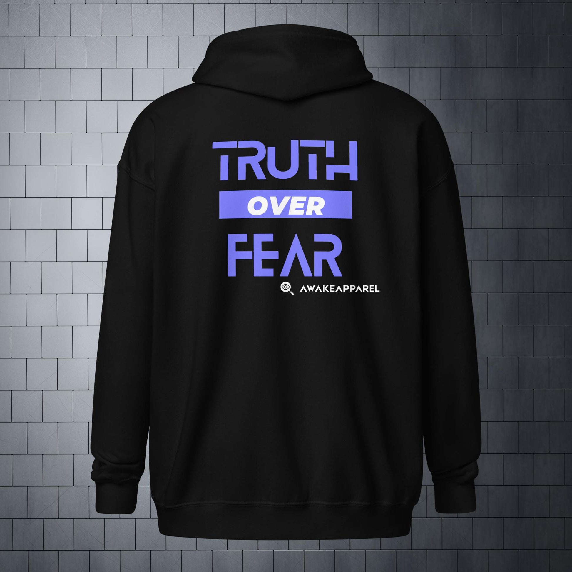 Back of Black Empowered Impact Zip Hoodie - 'Truth over Fear' with AwakeApparel Logo