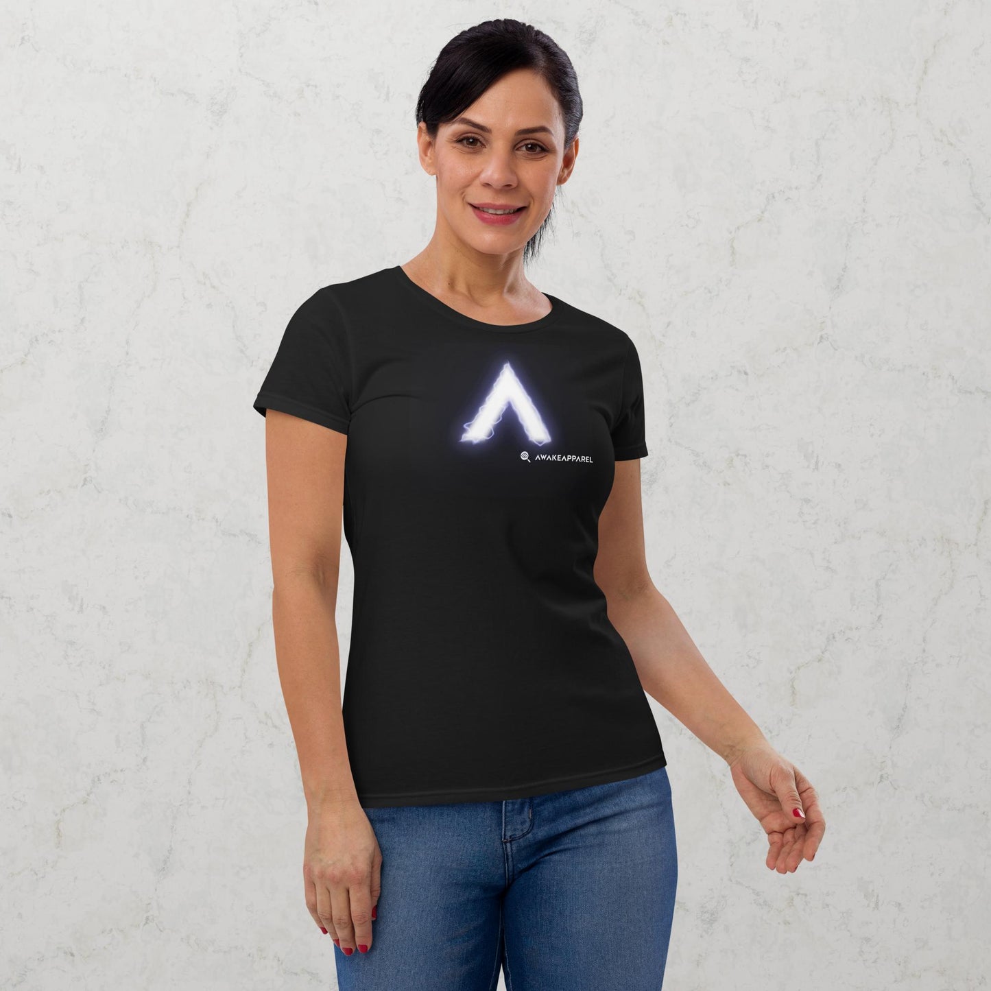 Front of Black Conscious Comfort T-Shirt with Monogrammed "A" - Unisex