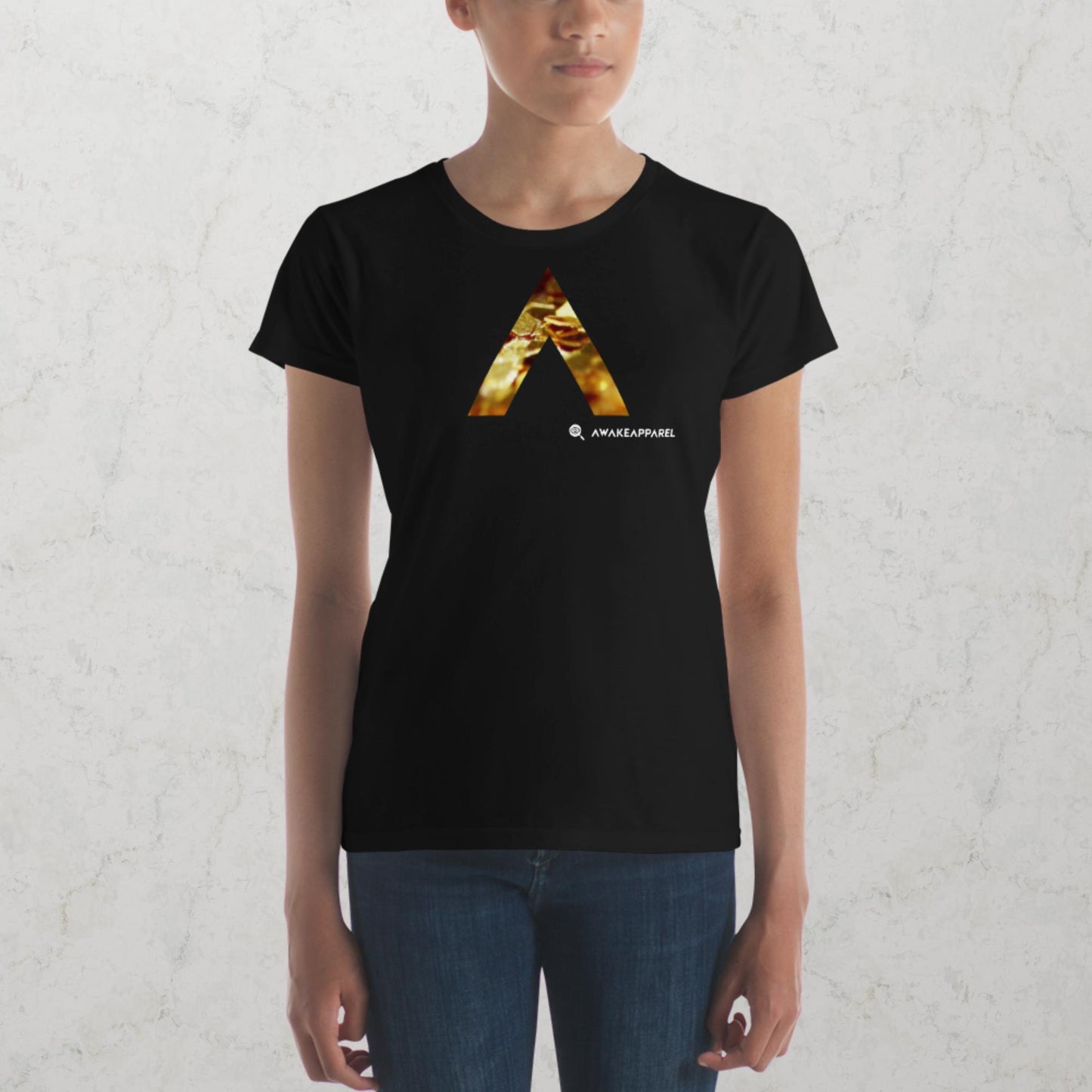 Front of Black Conscious Comfort T-Shirt with Monogrammed "A" - Unisex