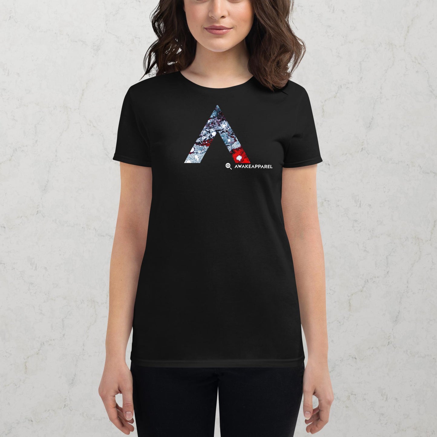 Front of Black Conscious Comfort T-Shirt with Monogrammed "A" - Unisex