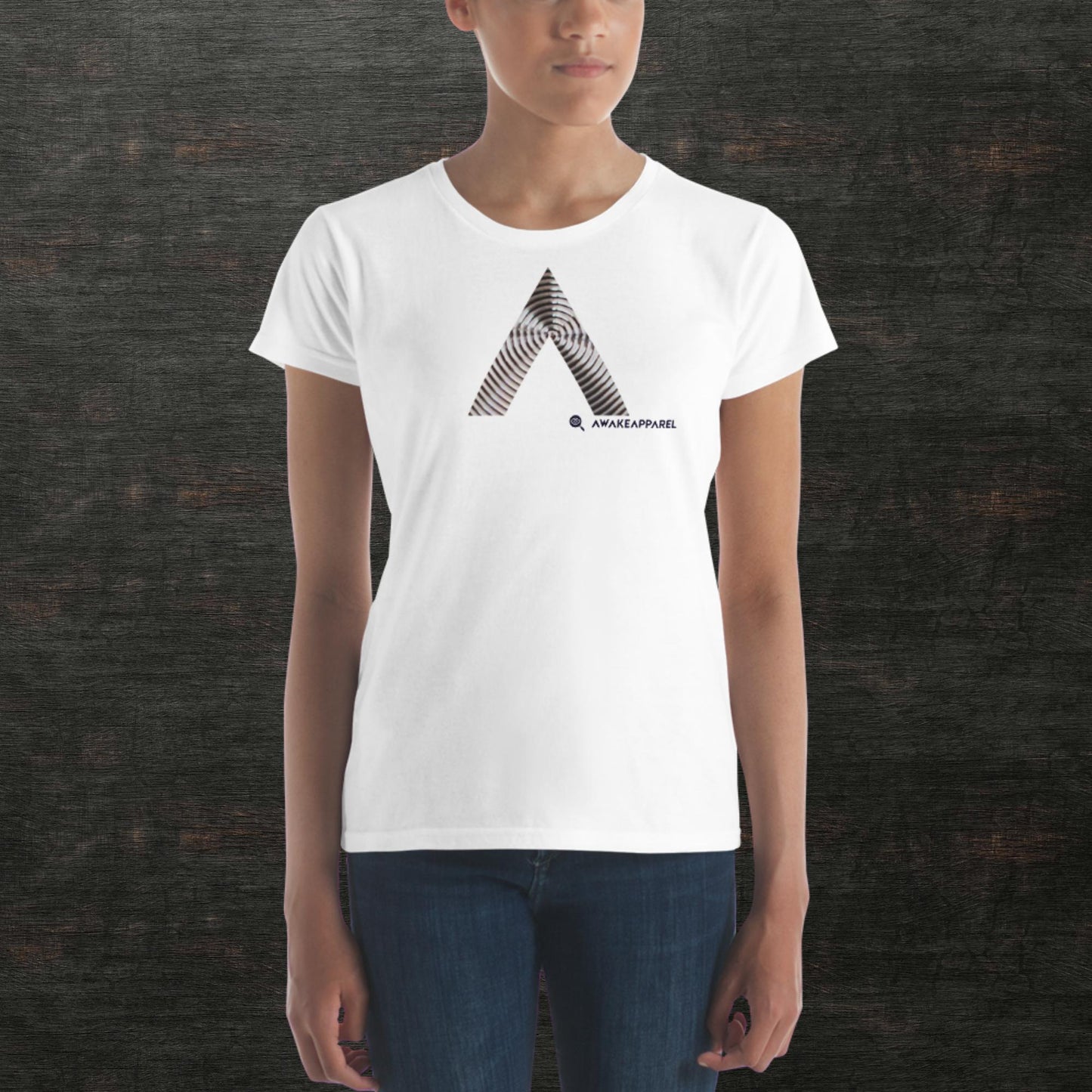 Front of White Conscious Comfort T-Shirt with Monogrammed "A" - Unisex