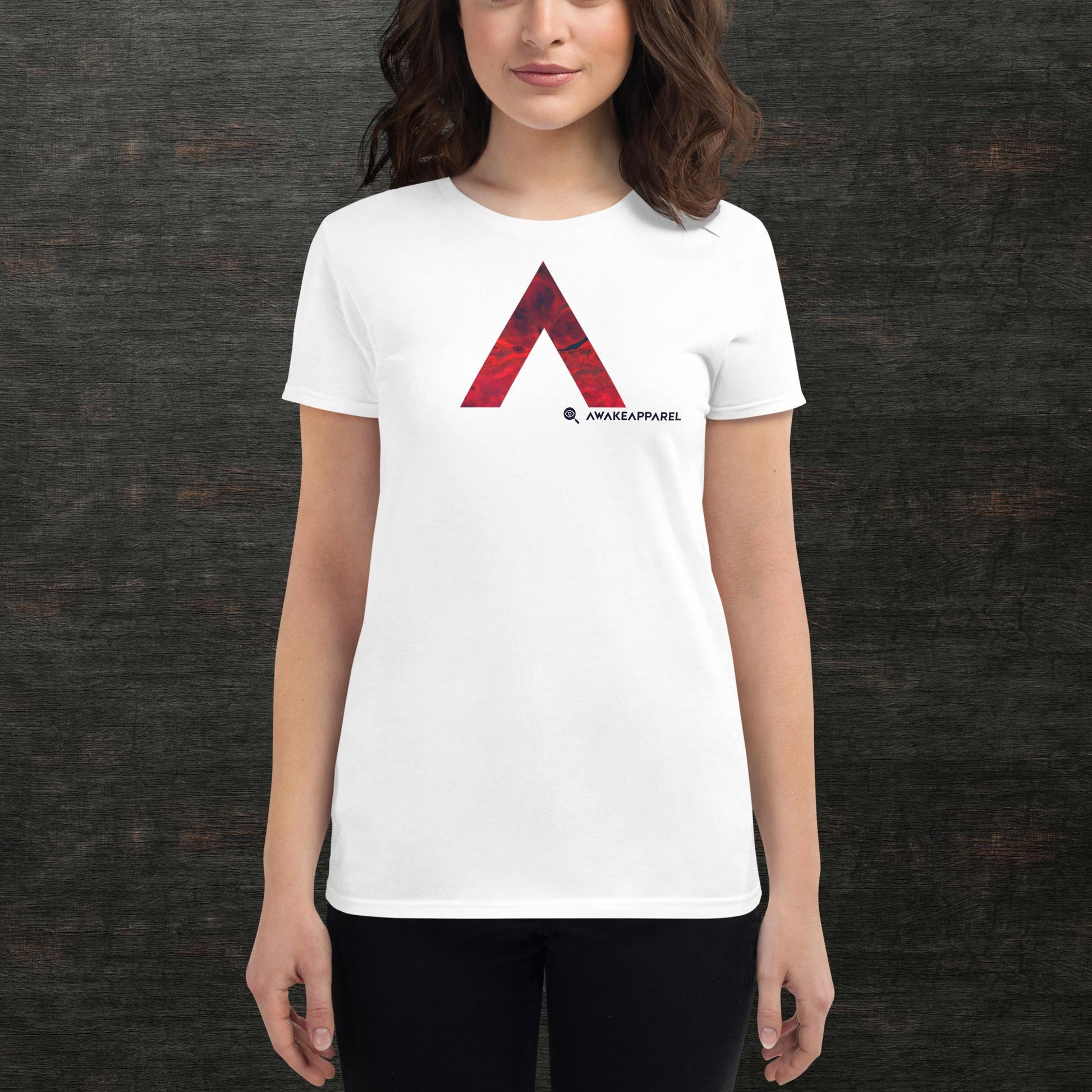 Front of White Conscious Comfort T-Shirt with Monogrammed "A" - Unisex