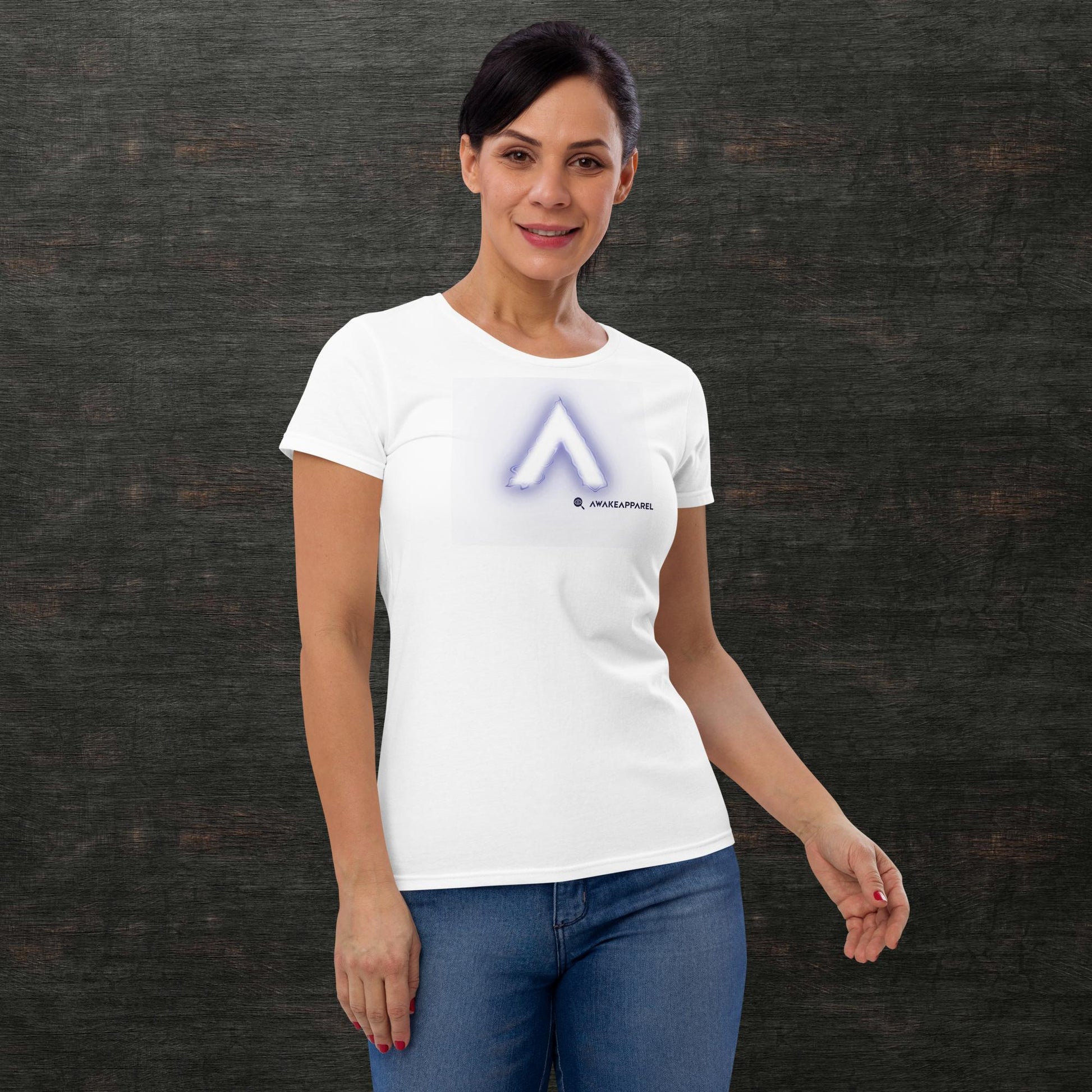 Front of White Conscious Comfort T-Shirt with Monogrammed "A" - Unisex