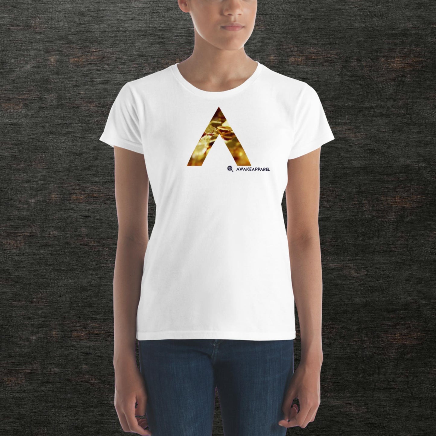 Front of White Conscious Comfort T-Shirt with Monogrammed "A" - Unisex