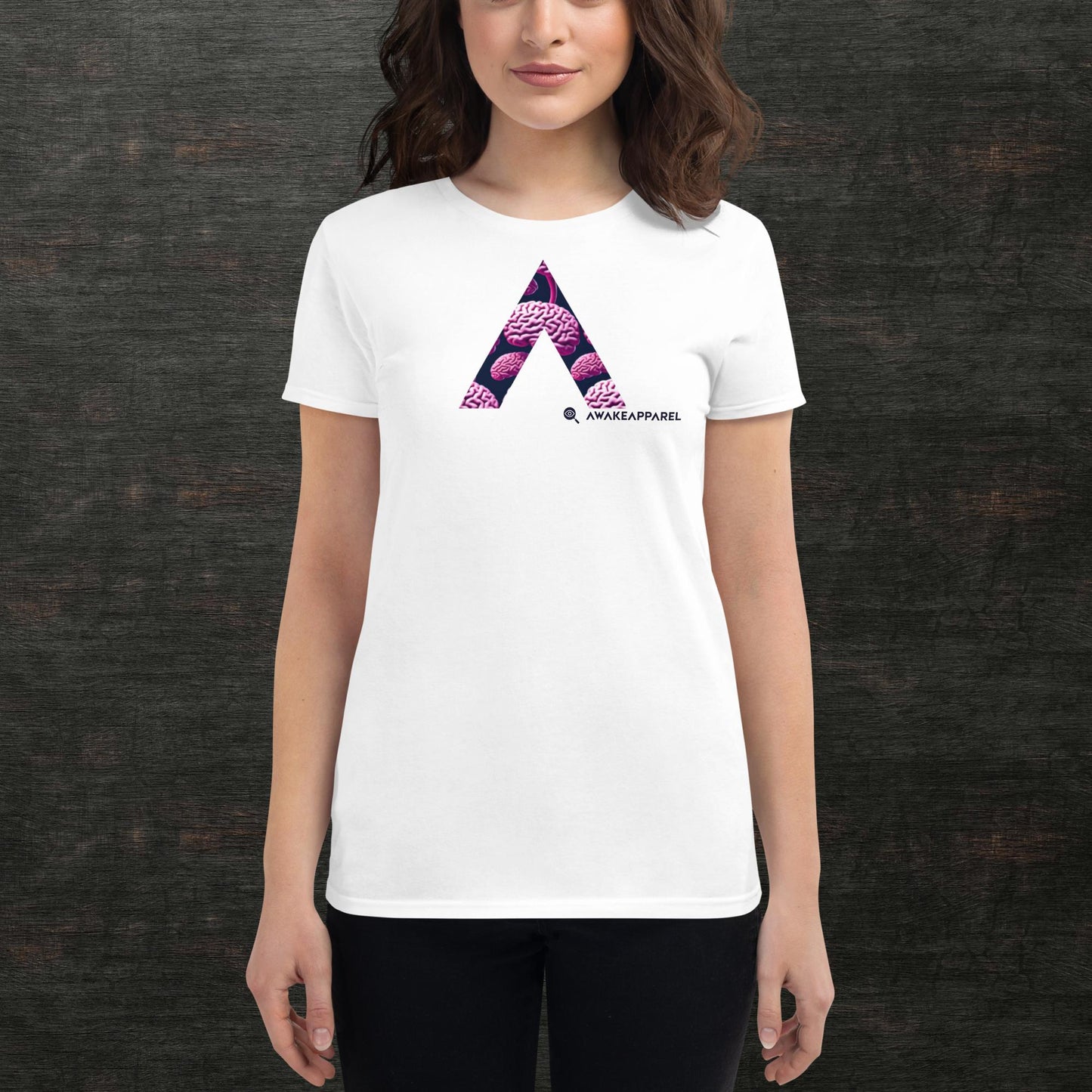 Front of White Conscious Comfort T-Shirt with Monogrammed "A" - Unisex